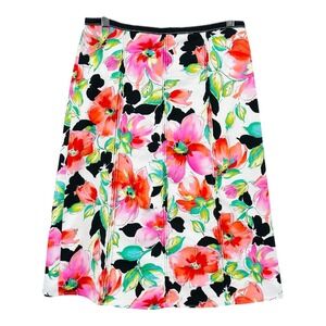BAY STUDIO Women's M White & Pink Floral Pleated A-Line Knee-Length Cotton Skirt